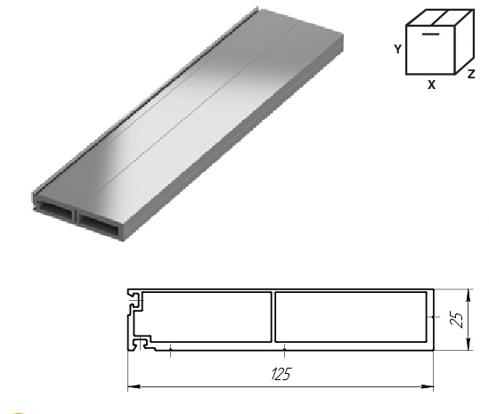Профиль алюминиевый наличник 125 мм для встроенного монтажа