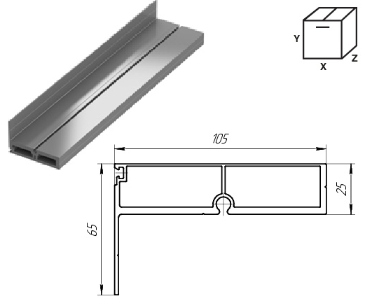 Профиль алюминиевый наличник 105 мм для встроенного монтажа