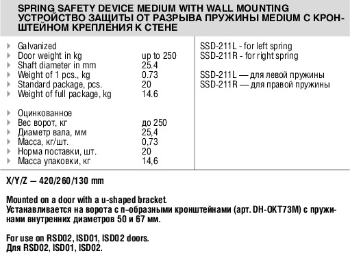 Устройство защиты от разрыва пружины Medium с кронштейном крепления к стене