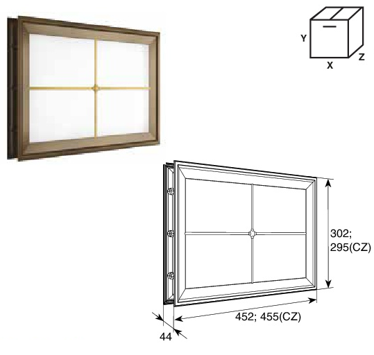 Окно акриловое с крестообразной вставкой для панелей толщиной 40 мм со структурой "Филенка" и двойным стеклом