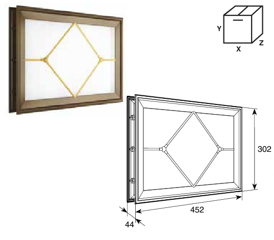 Окно акриловое со вставкой в форме ромба для панелей толщиной 40 мм со структурой "Филенка" и двойным стеклом